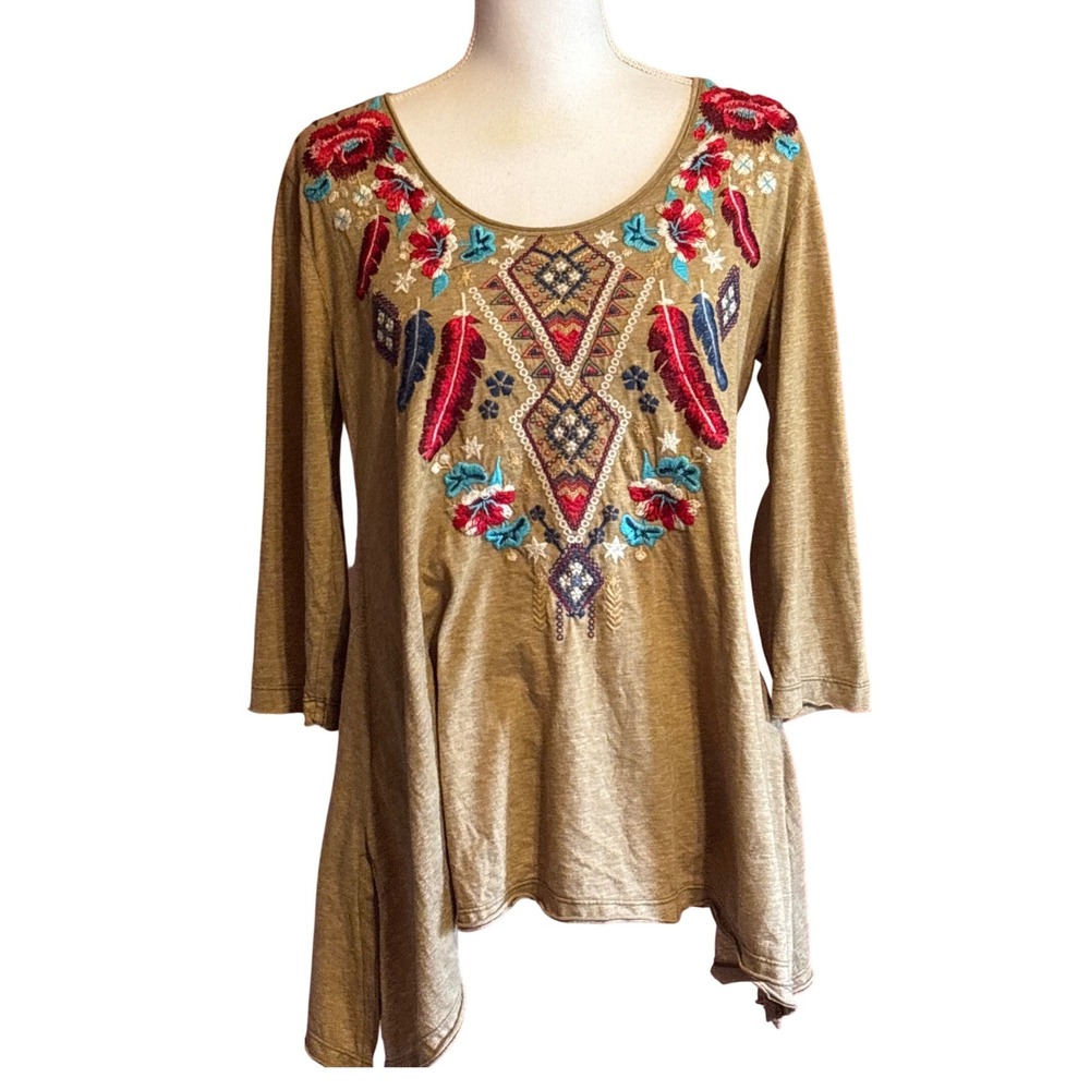 JWLA Johnny Was Embroidered Tunic Top Medium, boho, festival, artisan, earthy